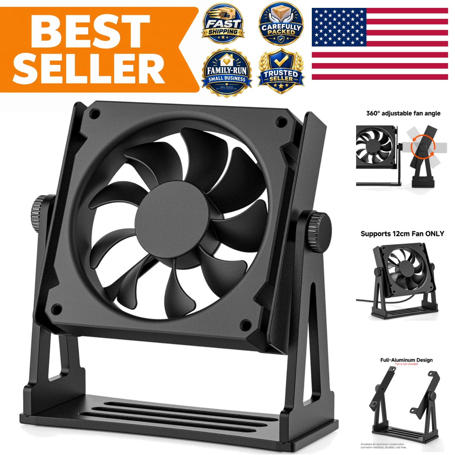 Multi-Purpose Desk Fan Stand Mount for 120mm PC Computer Fans Aluminum Black
