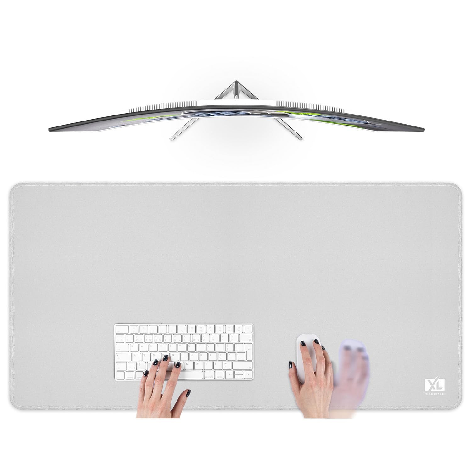 Silver Gray 3XL Color Mouse Pad 48x24 Inch Desktop Mat Durable Waterproof