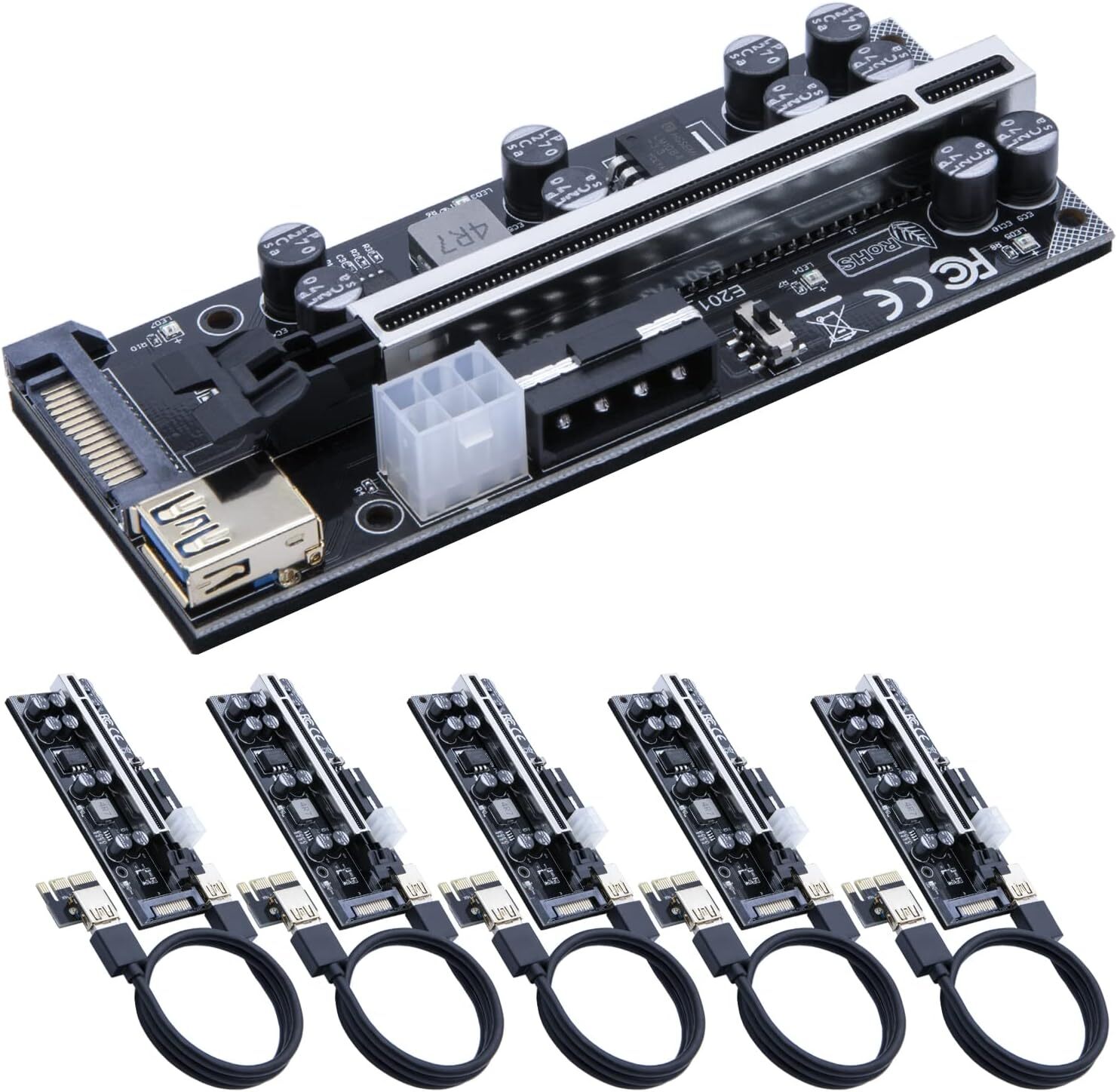 V009s Pro PCIe Riser, GPU Riser Card for Crypto Mining 16X to 1X -6 Pack  