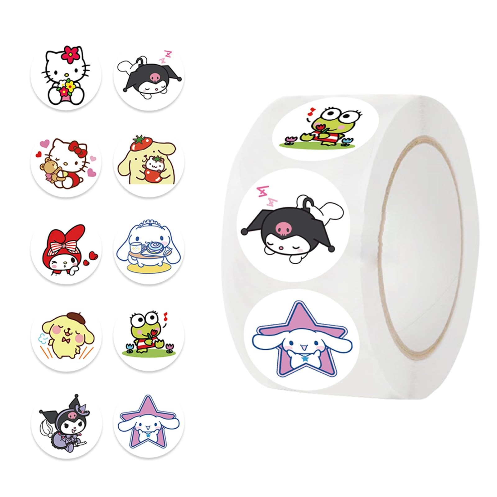 500Pcs Cartoon Sanrio Hello Kitty Melody Kuromi Cinnamoroll Sticker Rolls B