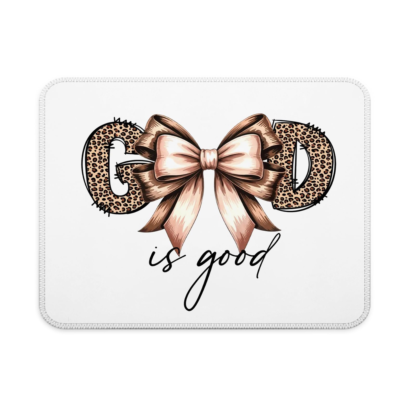 Coquette Bow Leopard Print Christian Mouse Pad, Cheetah Print God is Good Bib...