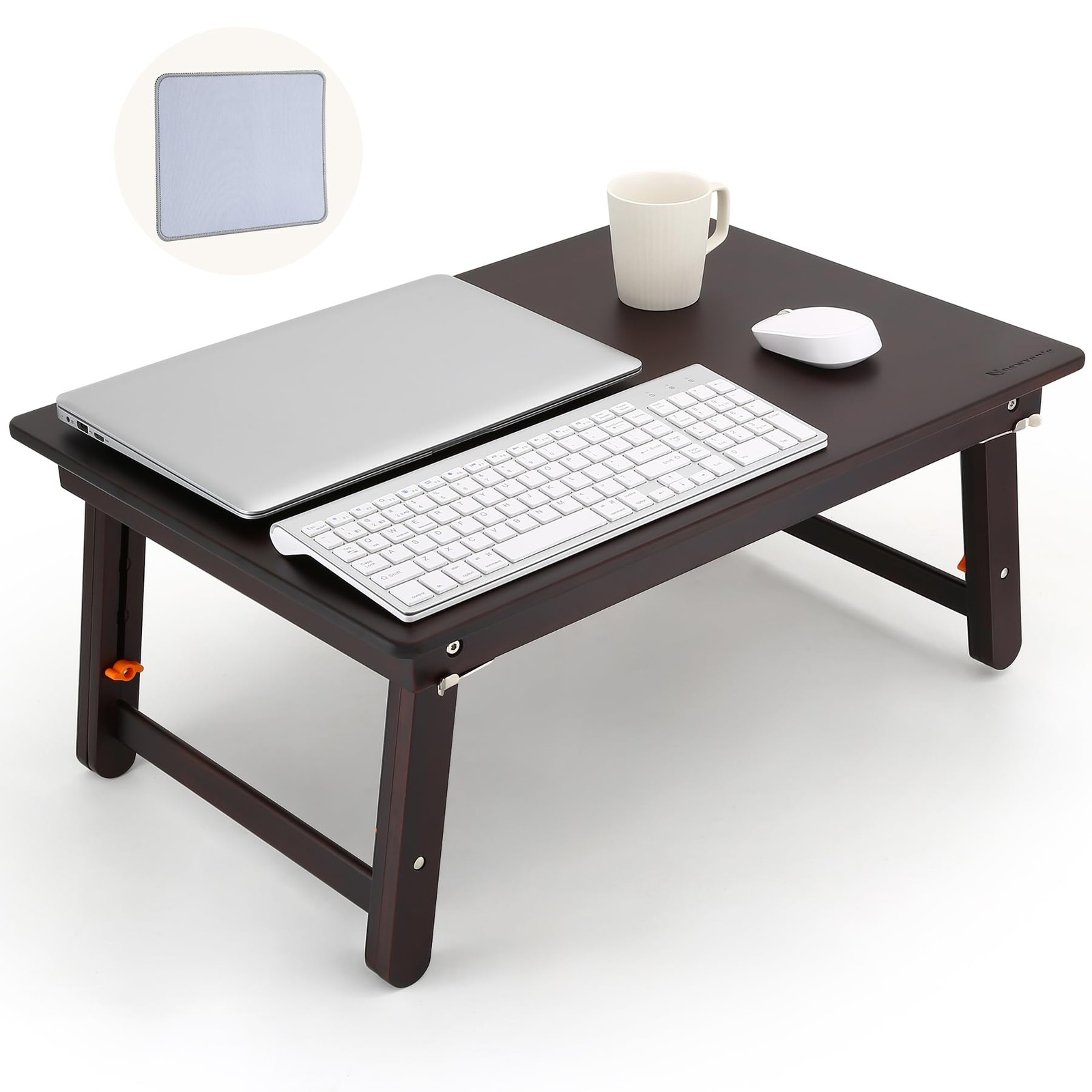 Foldable Laptop Desk, 25.6 Inch Bed Tray Table, Black Walnut