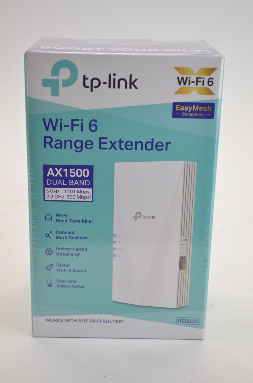 TP-Link AX1500 WiFi 6 Range Extender RE500X White Wall Plug 1500 Ft Dual Band