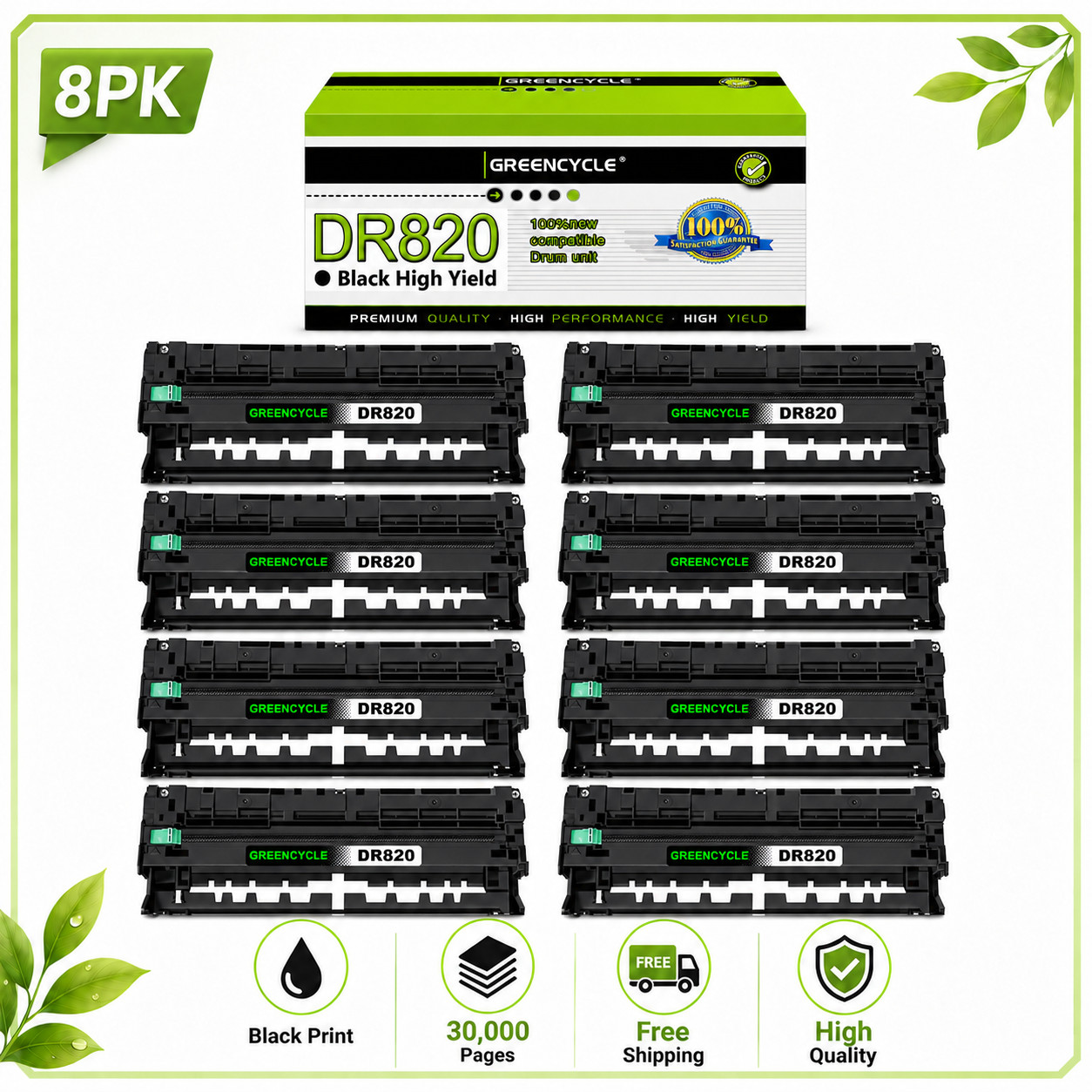 8PK GREENCYCLE DR820 Black High Yield Drum Unit Fit For L5900DW HL-L6200DW