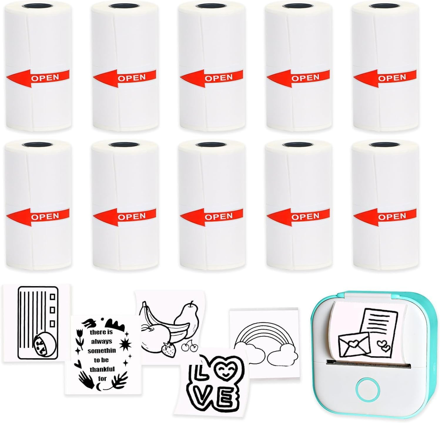 10 Rolls 53x28mm Mini Printer Paper for M02/T02, Sticker Paper for Study