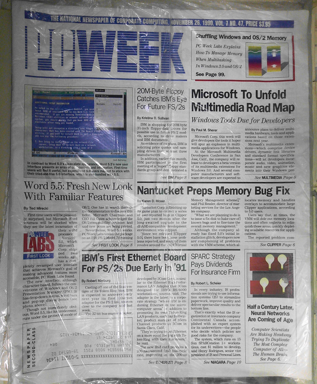 PC Week, November 26, 1990. New, sealed. Microsoft to unfold multi-media map etc