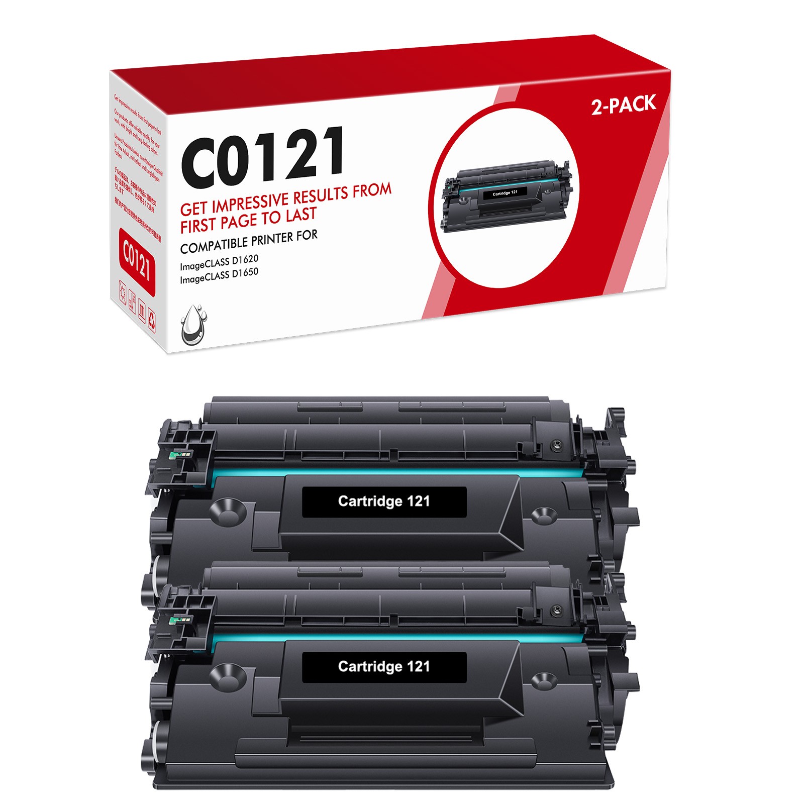 2-Pack Replacement 121 Black Printer Toner Cartridges for Canon imageCLASS D1620