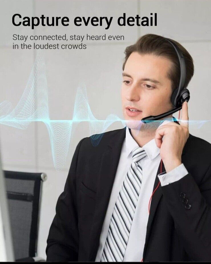 HW02 USB Computer Headset with Microphone Noise Cancelling Wired for PC Over-Ear