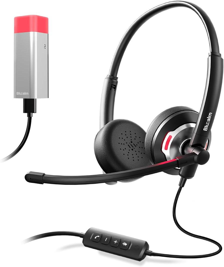 Wired Headset with Busylight Indicator, Noise Canceling Headphones with Micropho