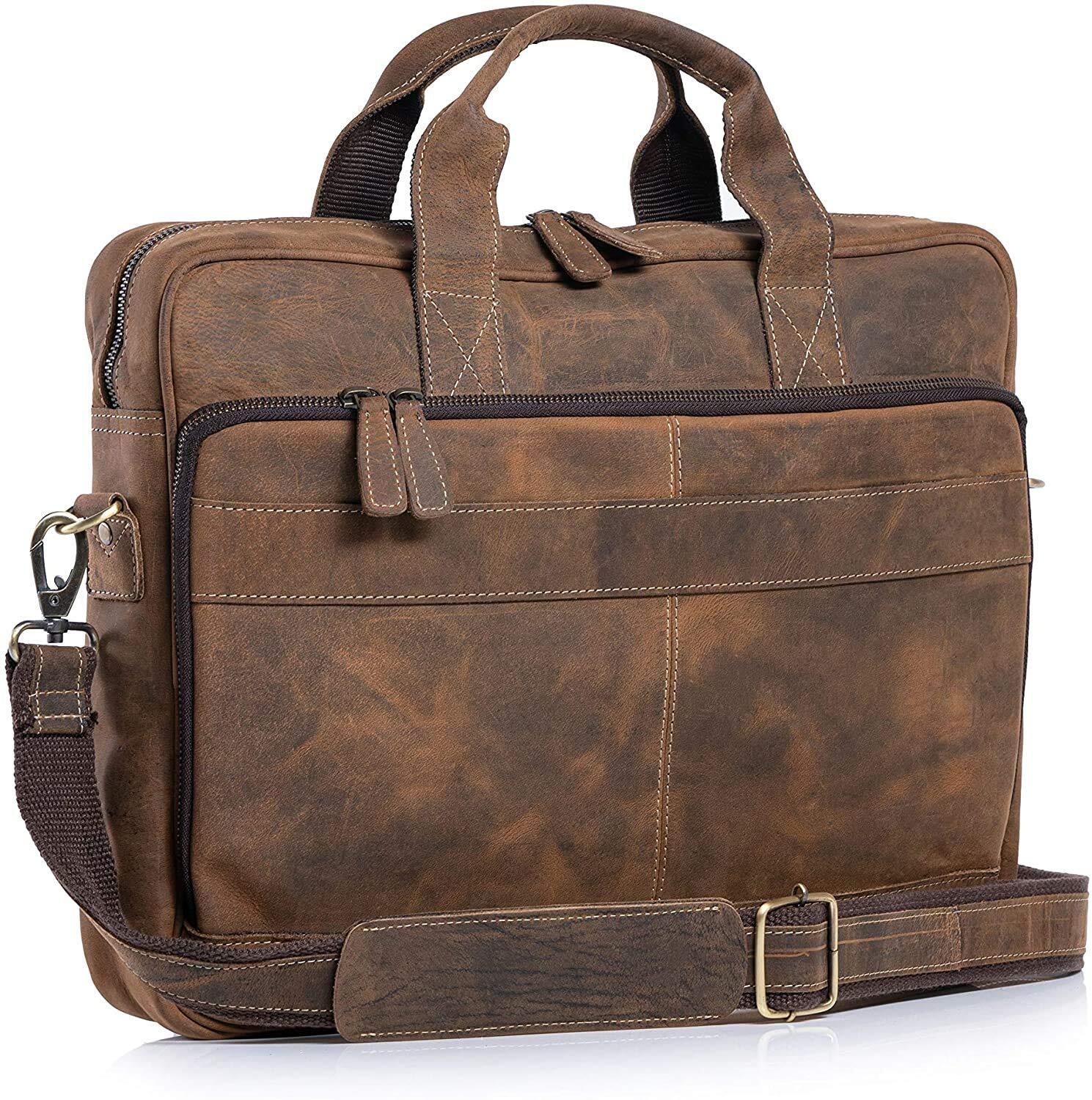 Premium Leather Briefcase Fits 18 Inch Laptops Stylish and Functional