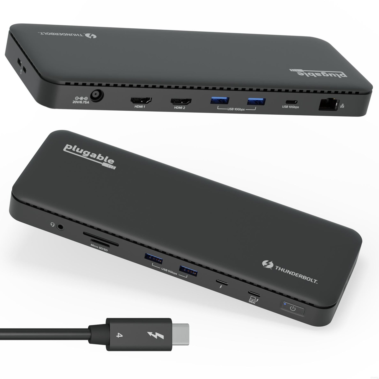 Plugable Thunderbolt 4 Docking Station, 13-Port USB-C Hub, Dual 4K 60Hz HDMI,
