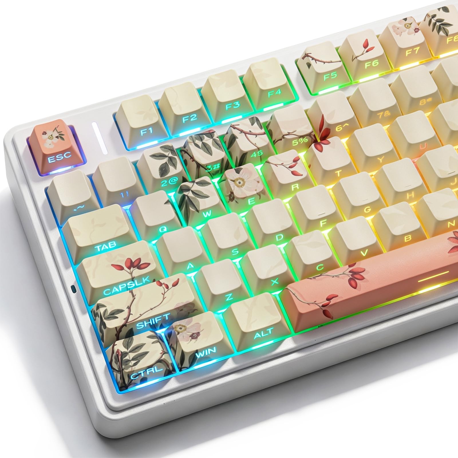 PBT Rose Keycaps Custom Landscape Painting 131 Keys Side Print Keyboards