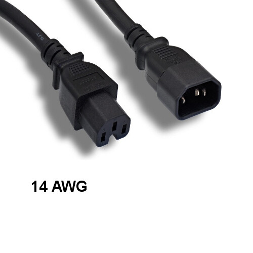 Kentek 6' ft 14 AWG Power Cord IEC-60320 C14 to C15 15A/250V SJT Heavy-Duty Blk
