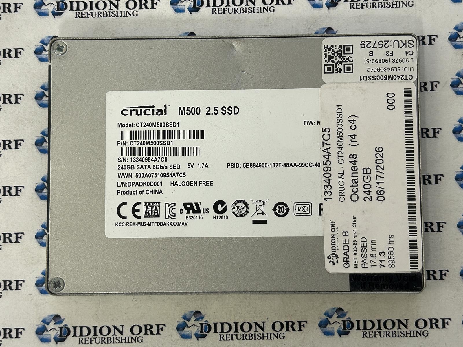 CRUCIAL M500 240GB 2.5" SATA SSD CT240M500SSD1, Grade B, SKU 25729
