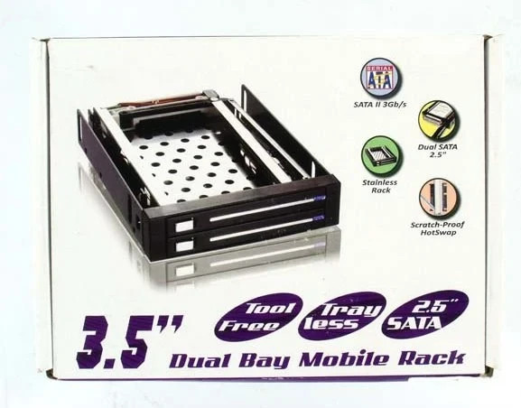 3.5" SATA Trayless Hot Swap Dual Bay Mobile Rack for 2.5" SATA SSD/HDD