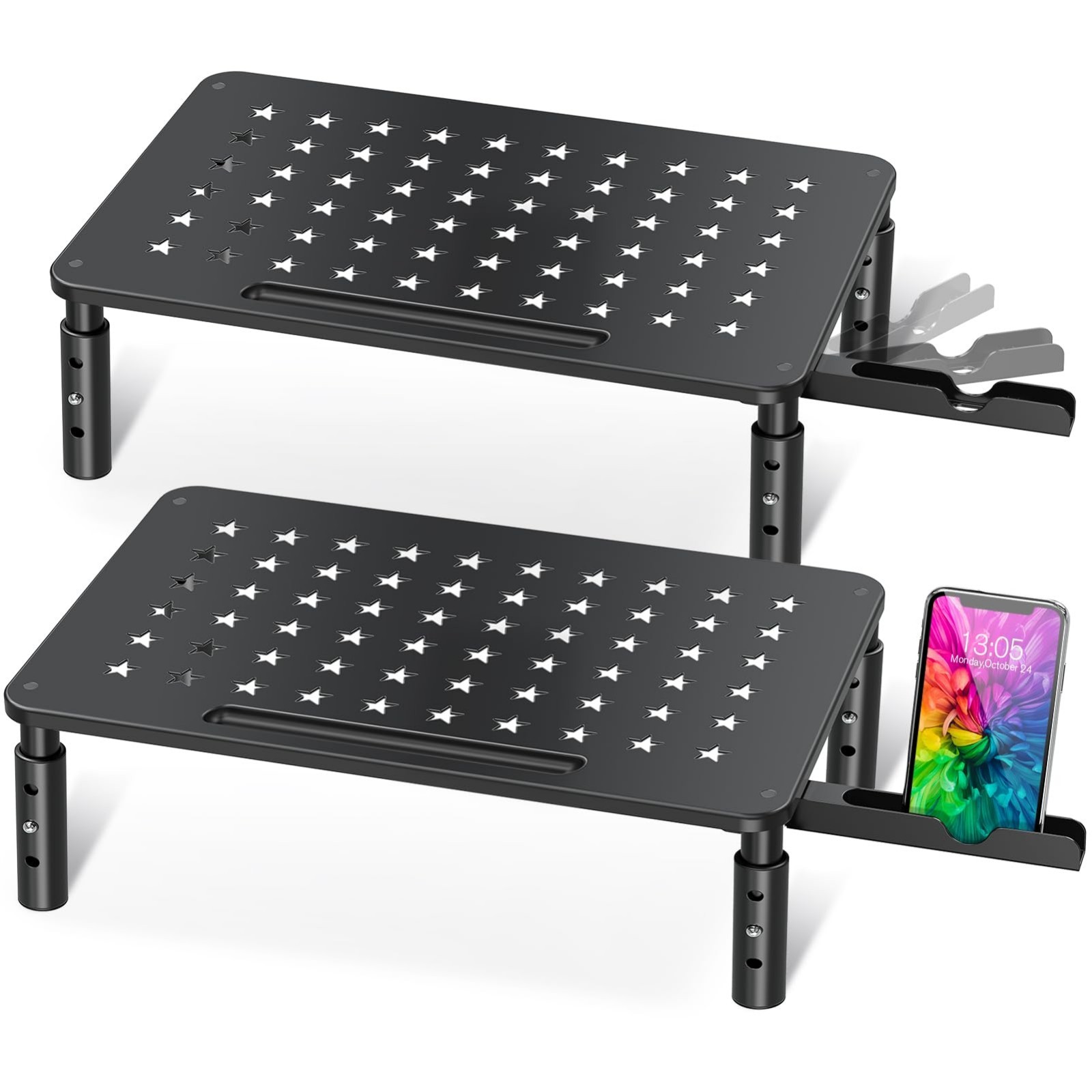2 Pack Adjustable Monitor Stand - 3 Height Options, Star Mesh Design for Ergonom