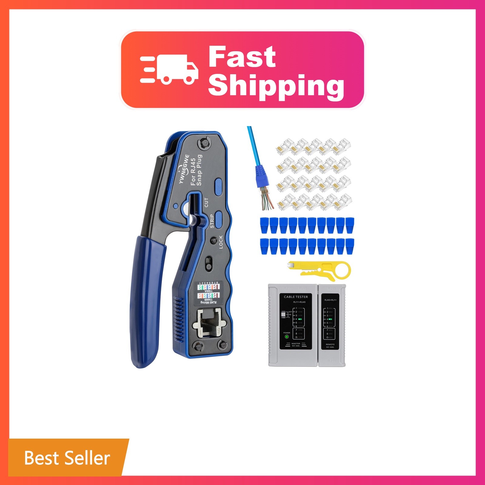 RJ45 Crimp Tool Kit Pass Thru Ethernet Crimper for Cat5e Cat6 Cat6a 8P8C Modu...
