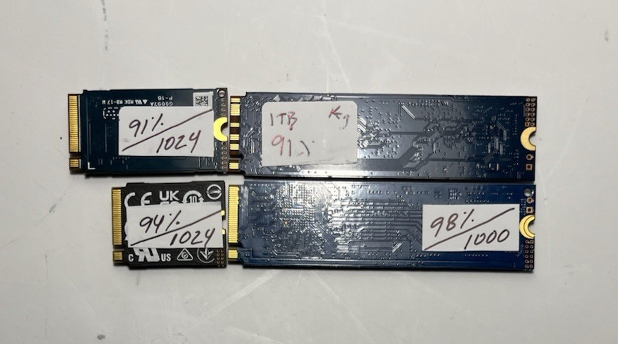 LOT OF 4 Mixed Brand & Size 1TB NVMe SSD PCIe Gen3 x4 M.2 | 2230 2242 2280