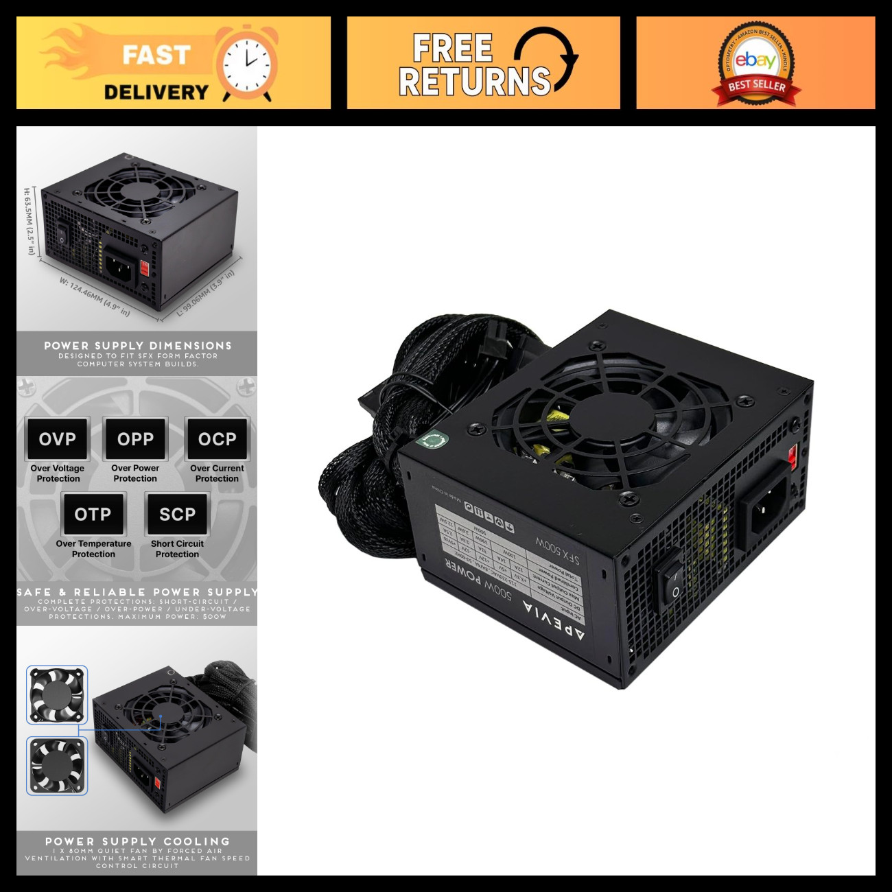 500W Power Supply for Mini ITX/Micro ATX - Compact, Efficient, Reliable PSU