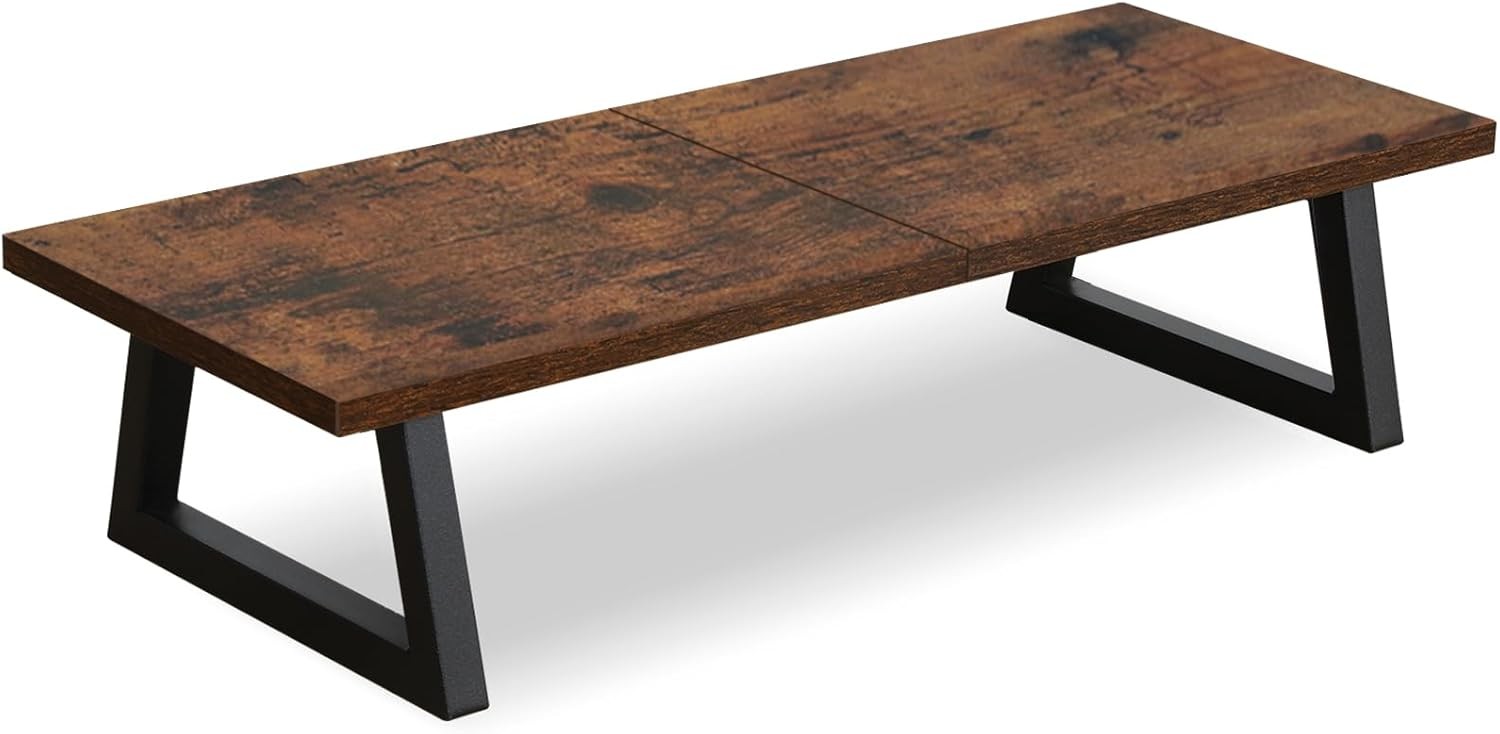 24 inch Monitor Stand Riser Rustic Brown Wood & Steel Computer with Storage
