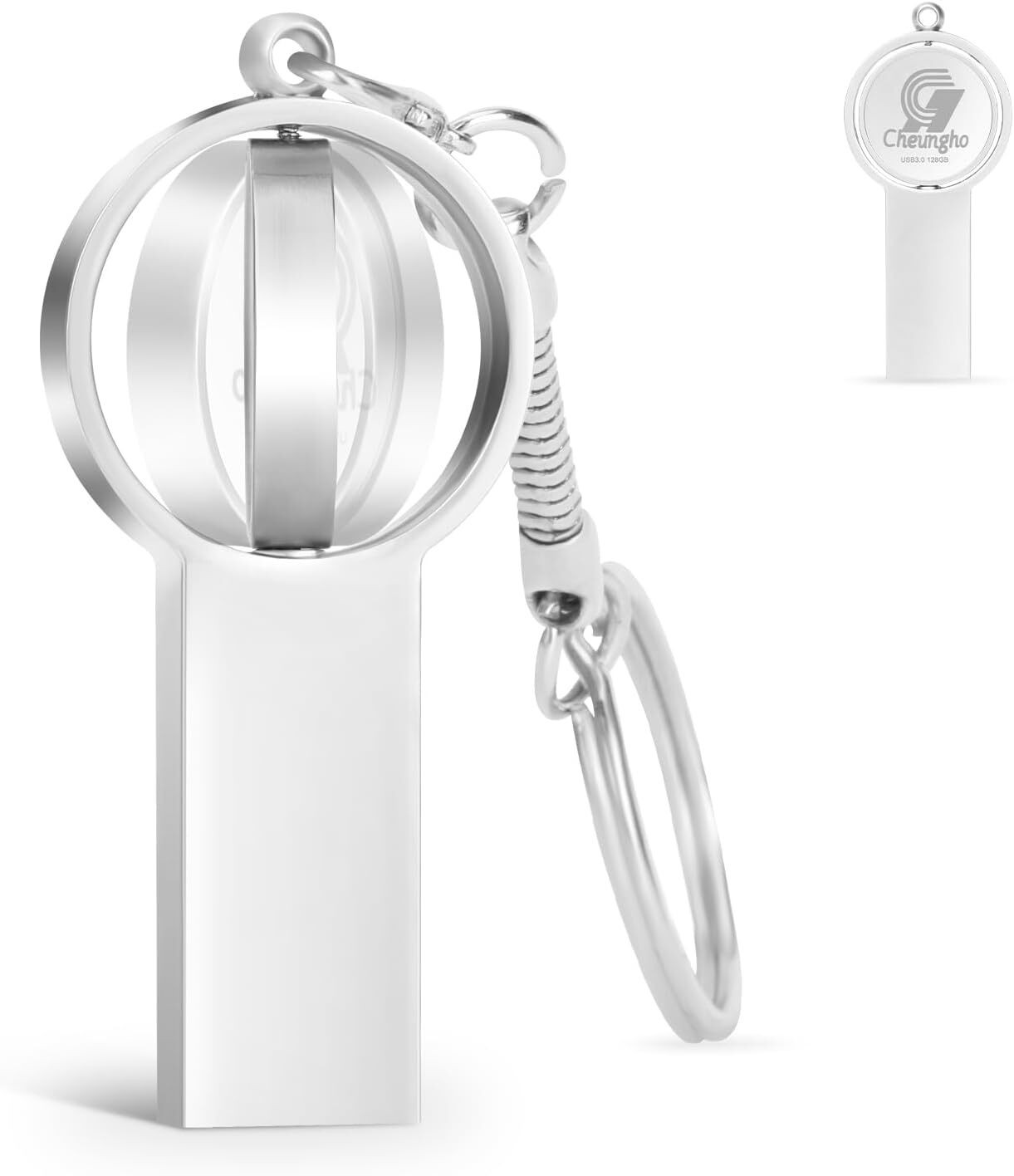 128GB USB 3.0 Waterproof Rotating Flash Drive with Keychain