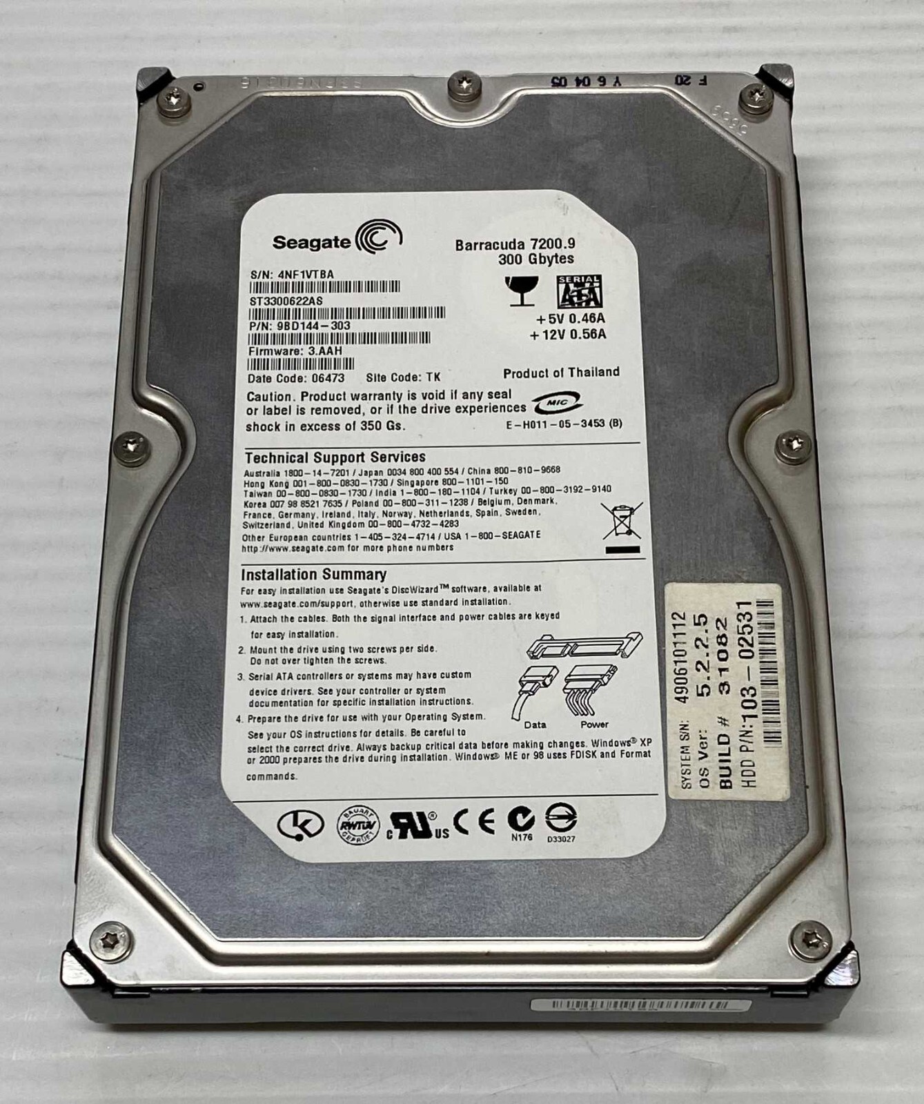 ST3300622AS Seagate Barracuda 7200.9 300GB 3.5'' SATA HDD Hard Drive