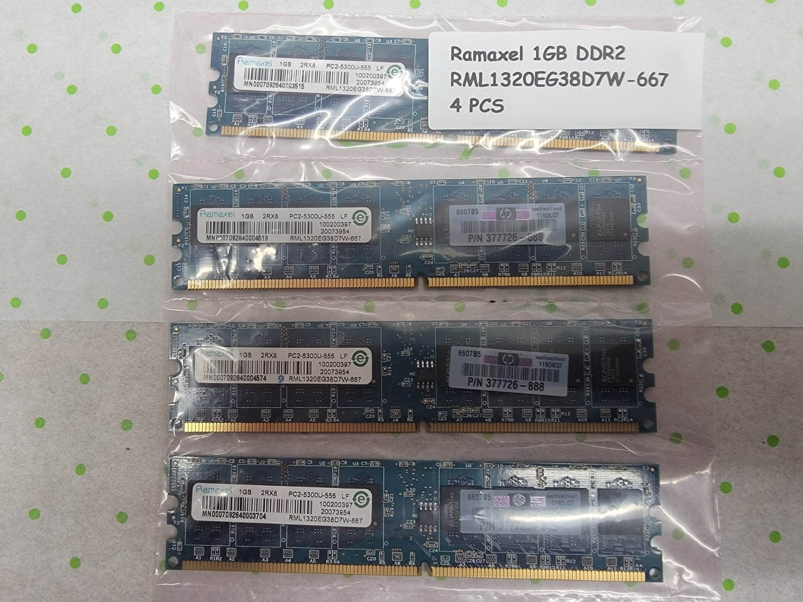 4GB 4x1GB PC2-5300 DDR2-667 RAMAXEL RML1320EG38D7W-667 MEMORY KIT HP 377726-888