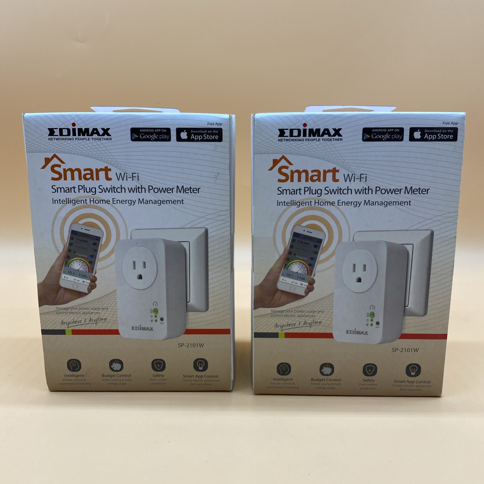 Lot Of 2 Edimax SP-2101W Smart Wi-Fi Smart Plug Home Energy Management New