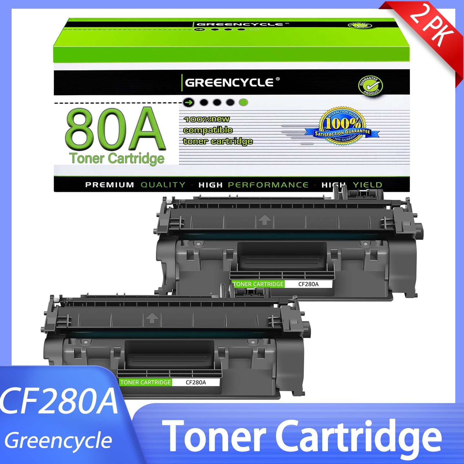 Two Pack 80A Black Toner for HP CF280A Pro 400 M401dn M425dn MFP