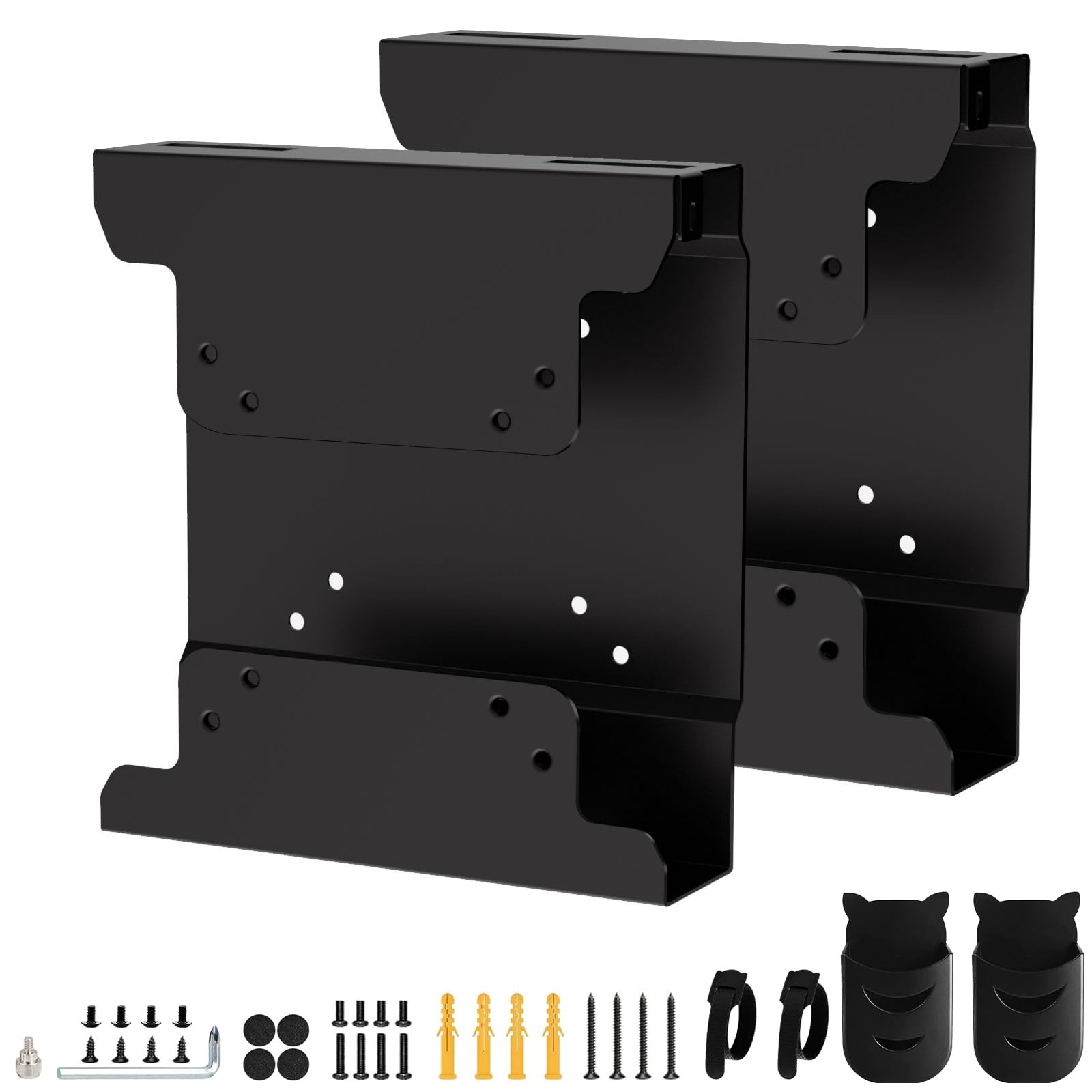 2-Pack Mini PC Mount for VESA Wall/Under Desk, Monitor Arm Stand, Pen Holder, Fi