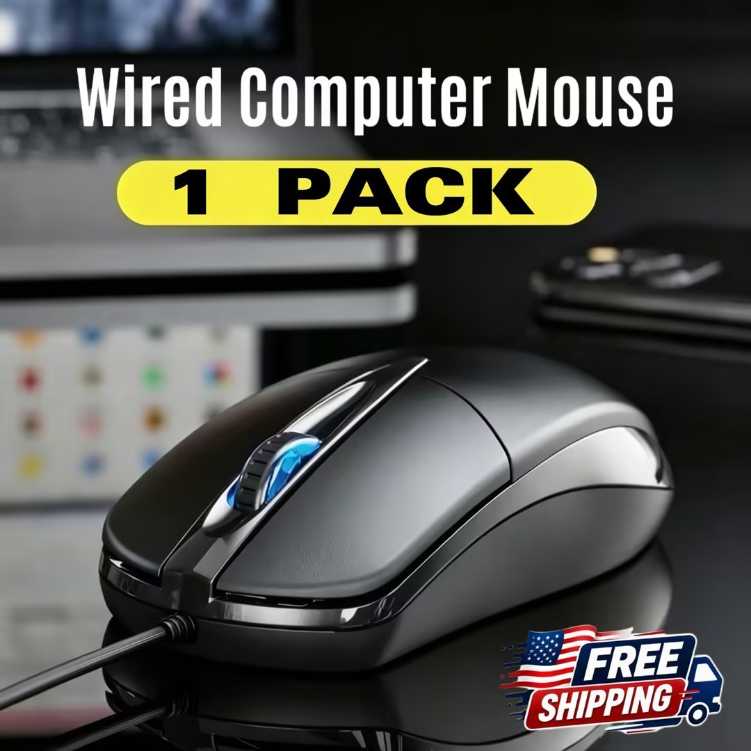 1 PCS Black Wired Mouse 3Button Corded USBs Home Office Silent with Laptop PC to