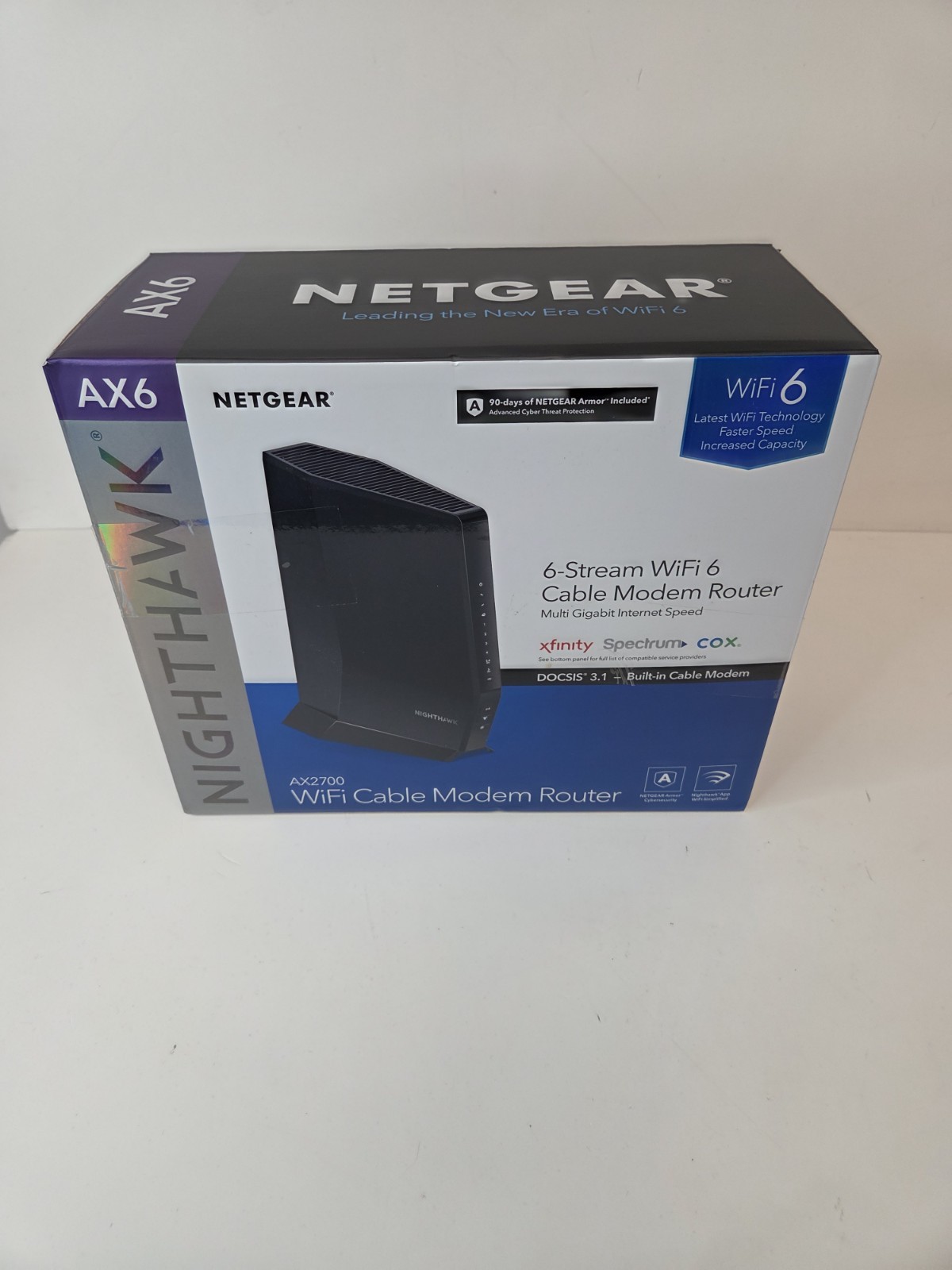 NETGEAR Nighthawk  AX2700 WiFi 6 Cable Modem Router DOCSIS 3.1 New Open box