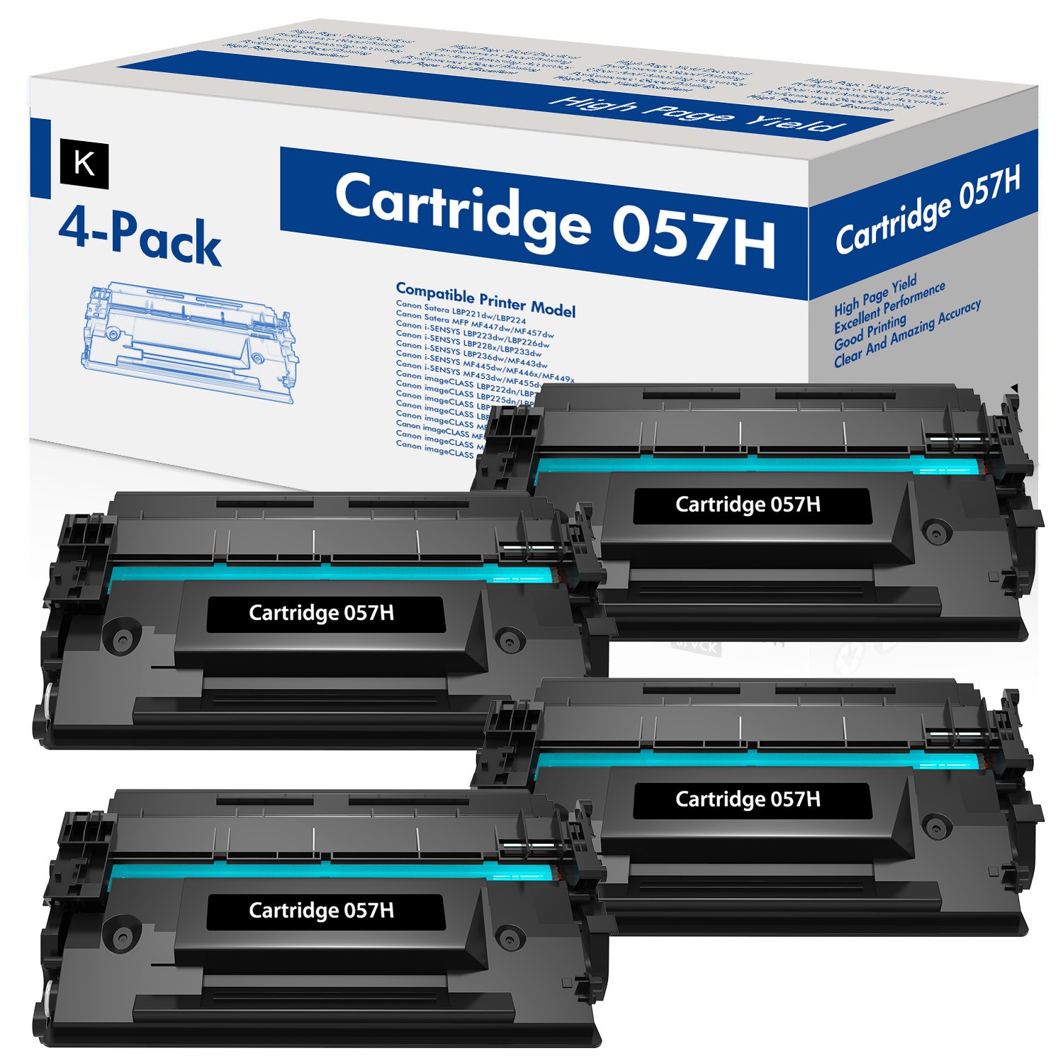 4 Pack Toner 057H Compatible With Canon 057H ImageCLASS MF445dw LBP227dw MF449dw
