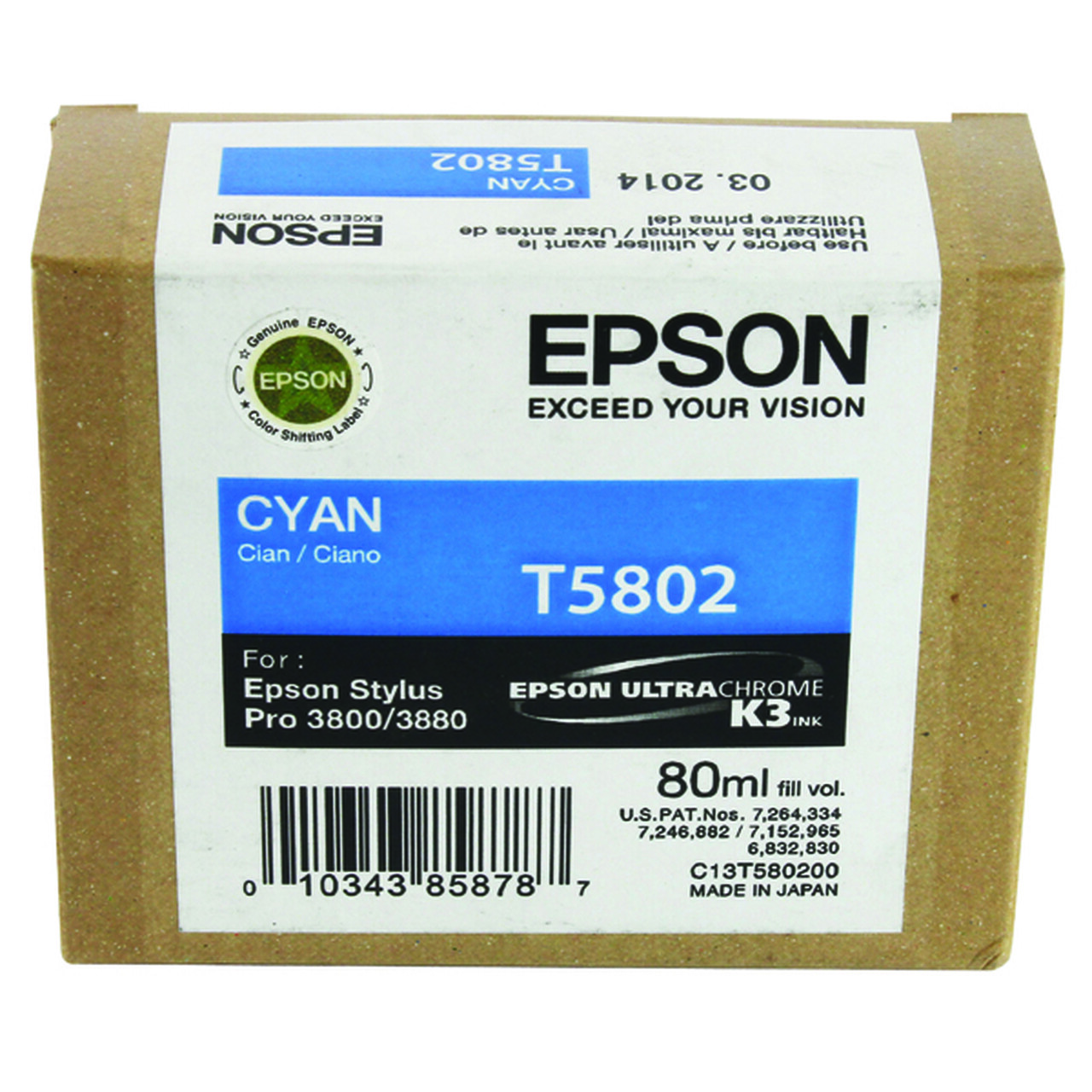 Genuine Epson T5802 Cyan Ink Cartridge for Stylus Pro 3800 3880