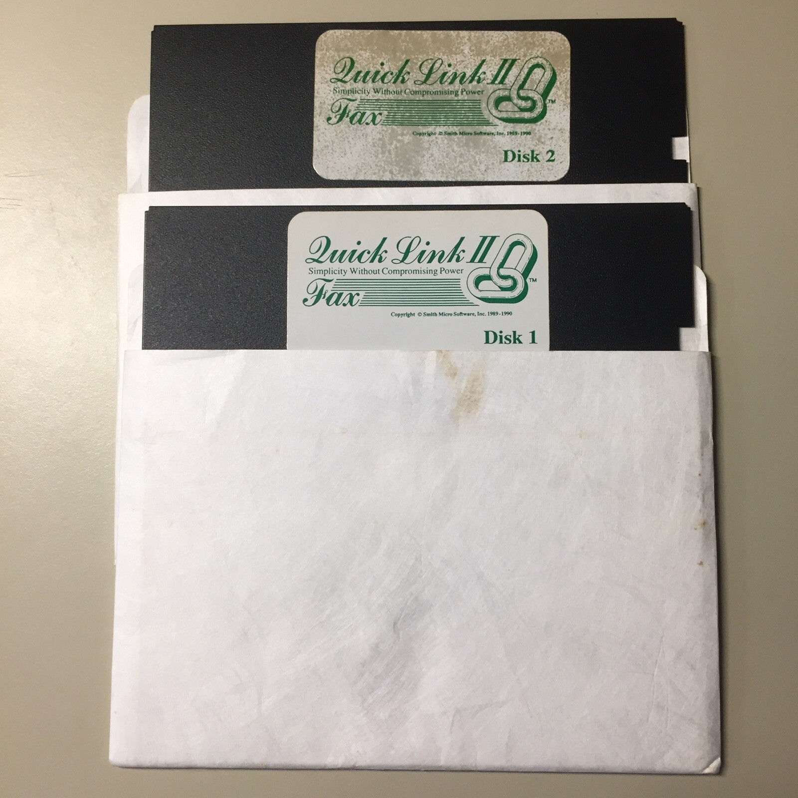 Vintage Smith Micro Software Quick Link II Fax 5.25” Floppy Disk 1&2
