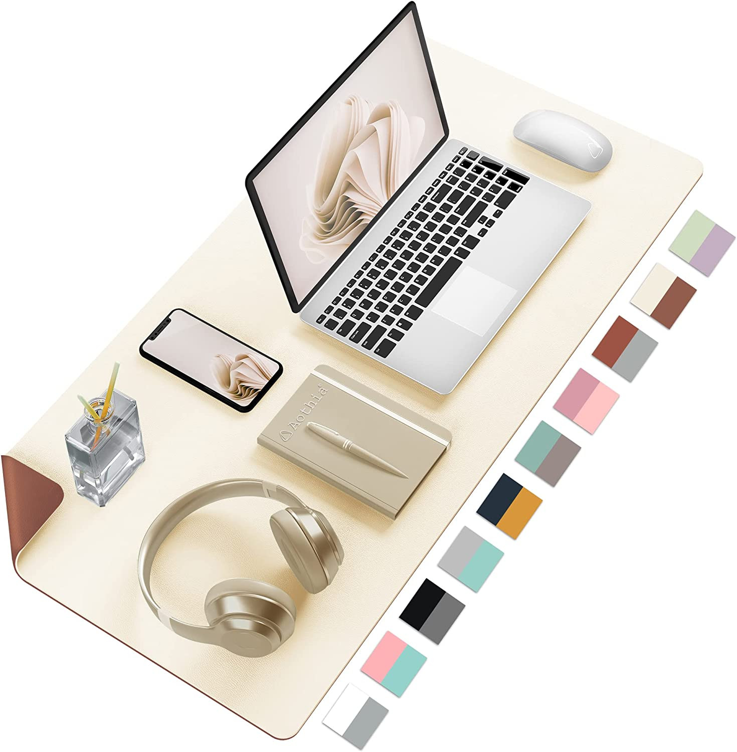 Aothia Double-Sided PU Leather Desk Pad - Non-Slip Large Mouse Pad & Desk Mat fo