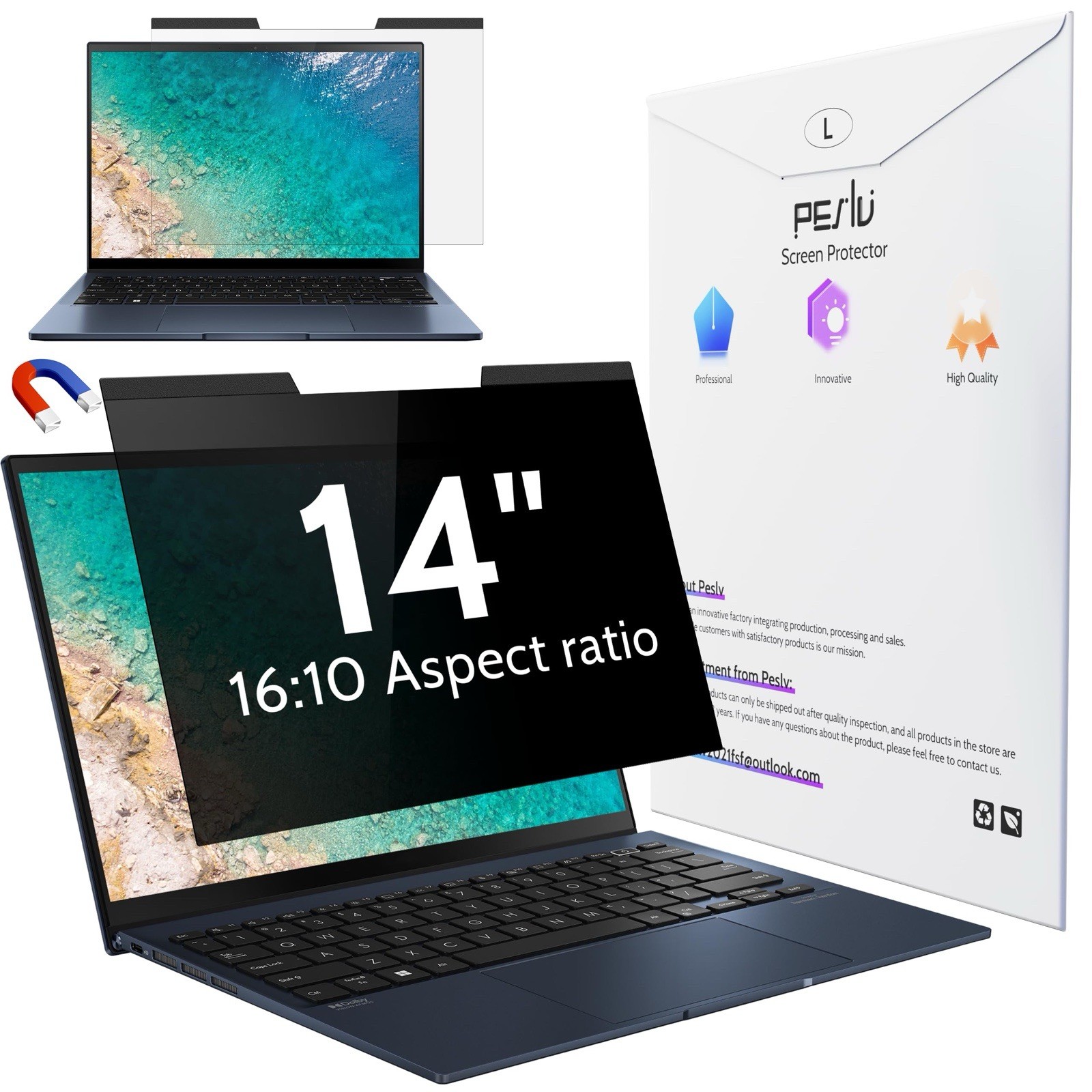 14" Magnetic Laptop Privacy Screen 16:9 Removable Anti-Glare Filter