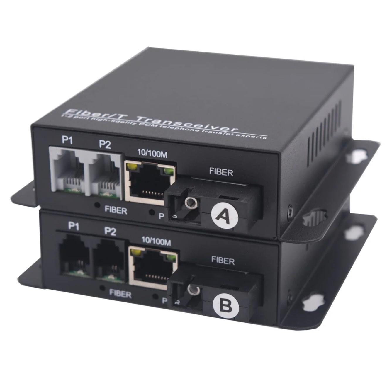 Wekuant 2-Port RJ11 Telephone Ethernet Over Fiber Converter Pair SM 20KM SC Kit