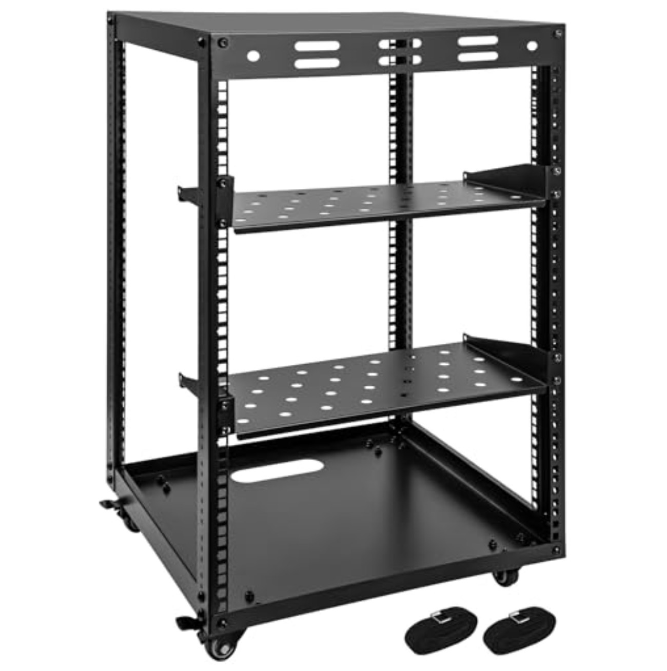 15U Open Frame Server Rack Wall Mount Swivel Casters 2 Rack Shelves AV IT