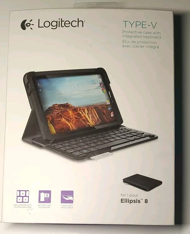 Logitech Type-V Protective Case Bluetooth Keyboard Folio for Ellipsis 8 