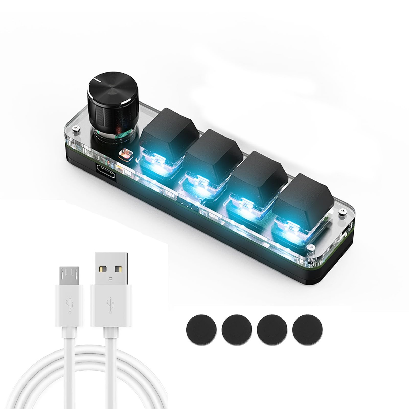 Mini 4 Key Programmable Macro Mechanical Gaming Keyboard Knob Backlit Wired