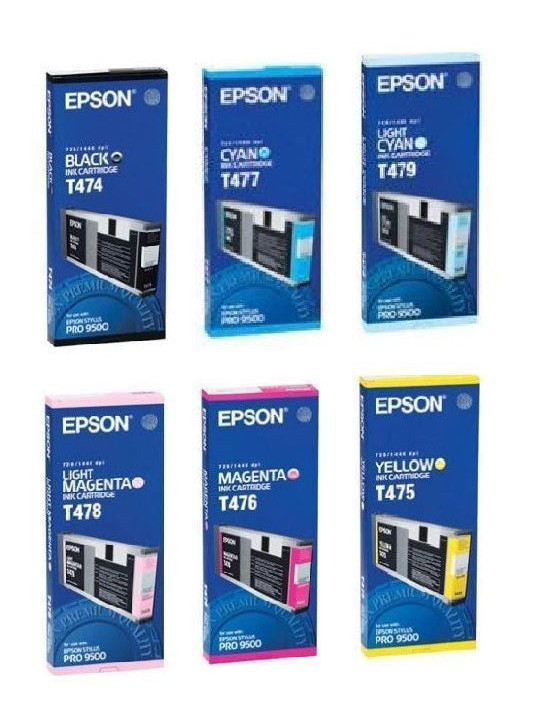 6 x Original Ink Epson Stylus Pro 9500 Pigment T474 T475 T476 T477 T478 T479