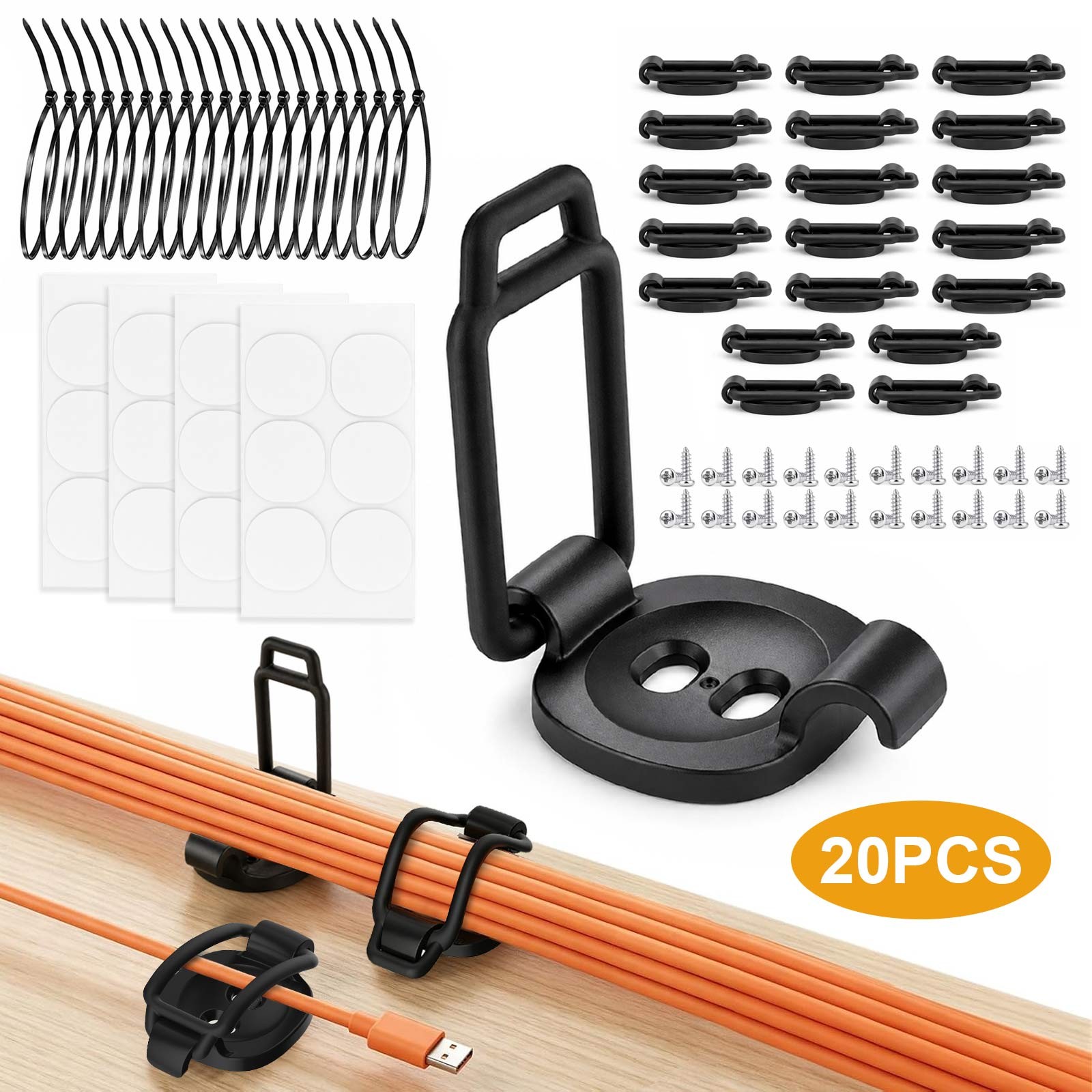 20Pcs Adjustable Cable Clips Cord Organizer Wire Holder Set for Desk Home Office