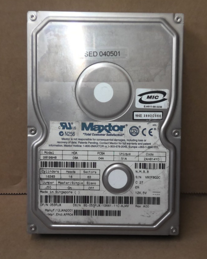 Maxtor N256 Model 98196hB 3.5 Inch Hard Drive NOS
