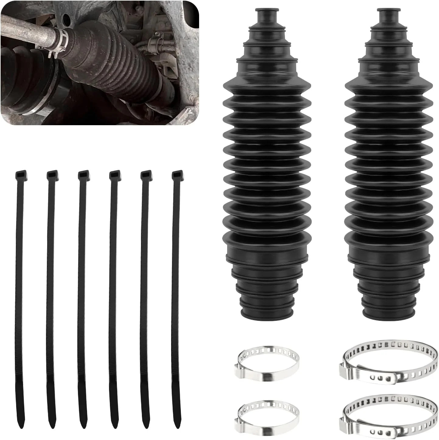 2PCS Inner Tie Rod Boot Kit,Multi-Size Adjutable Rack and Pinion Boot Kit with