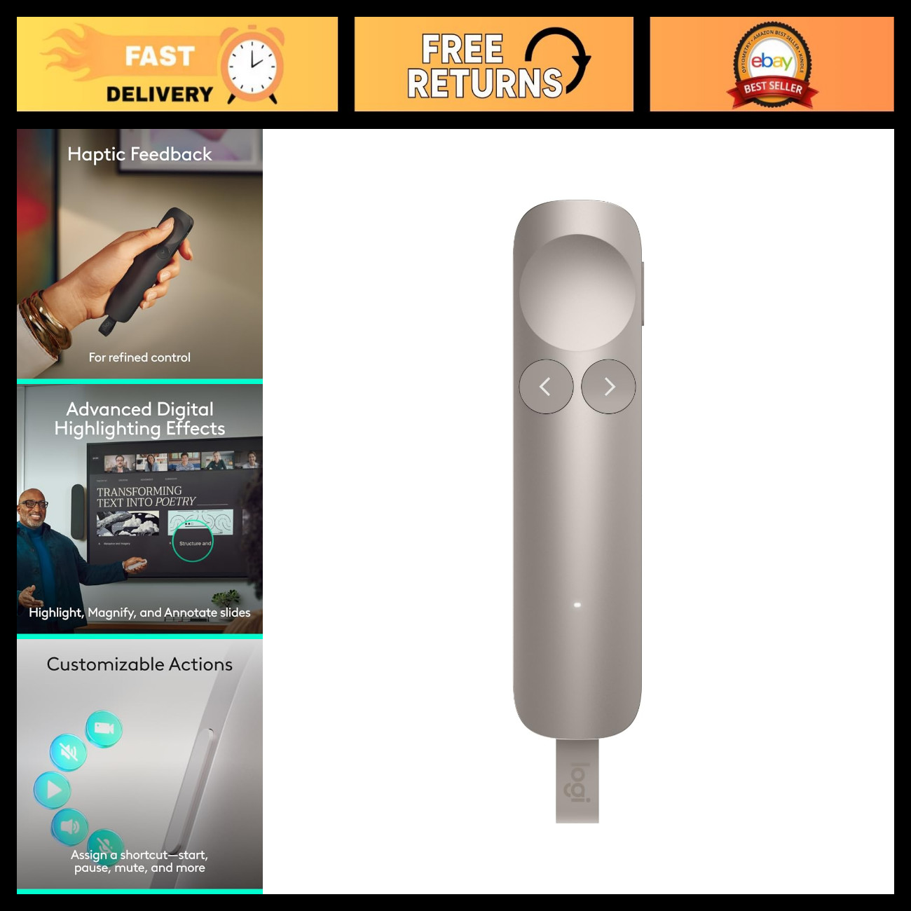 Wireless Presentation Remote Clicker with Haptic Feedback - Ideal for Presentati