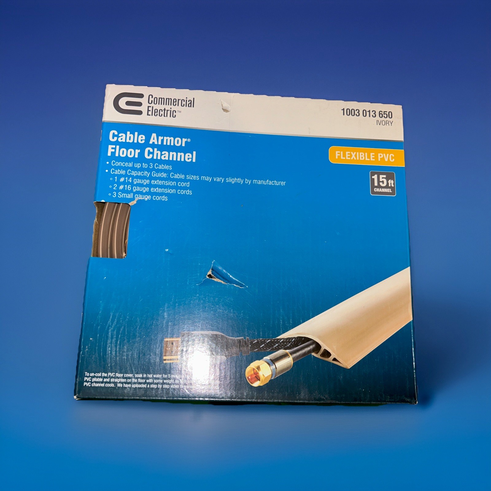 Commercial Electric A91-15V 15 ft. Channel PVC Floor Cord Protector in Ivory. 6A