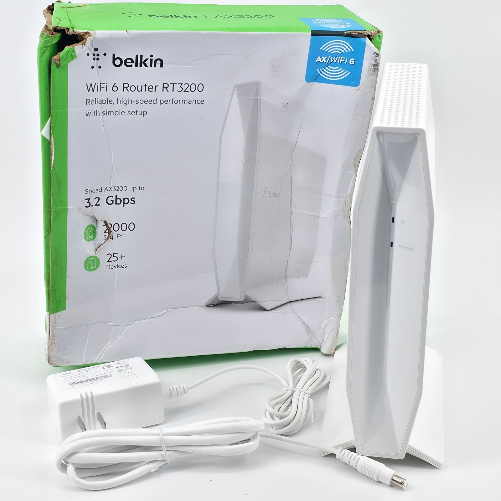 Belkin RT3200 WiFi 6 Router AX3200 Dual-Band Gigabit White 3.2 Gbps 2000 Sq Ft