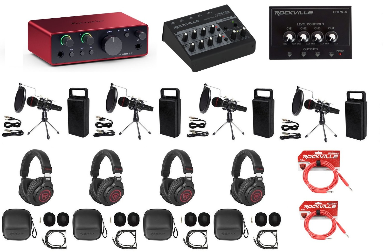 Focusrite 4-Person Podcast Podcasting Recording Kit w/Mics+Stands+Headphones