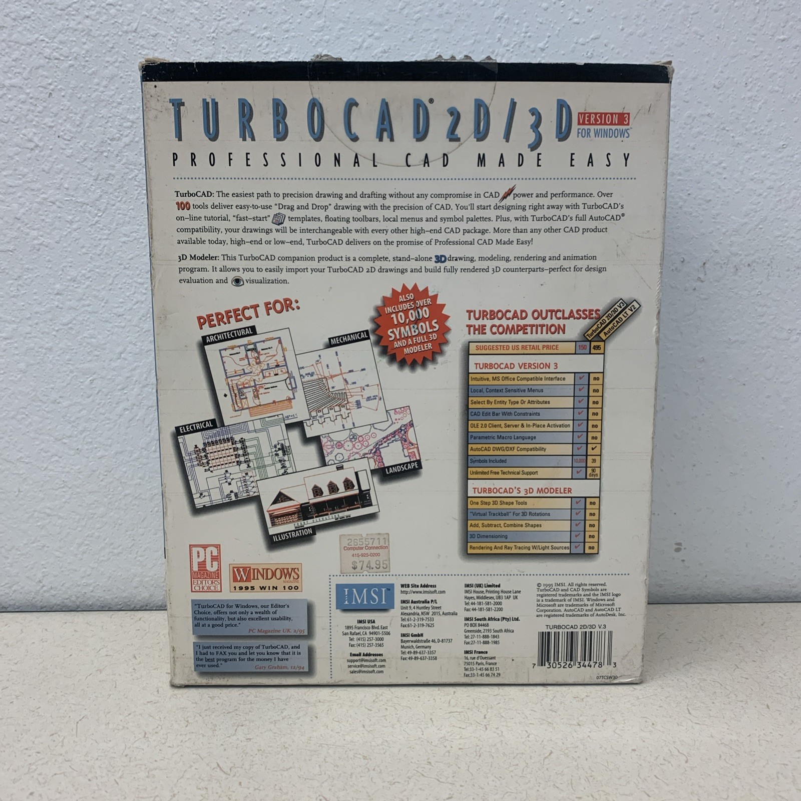 IMST Design TurboCAD 2D 3D Software Professional CAD AutoCAD NOS SEALEDWindows95